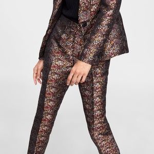 NWOT || ZARA Floral Jacquard Pants, Metallic